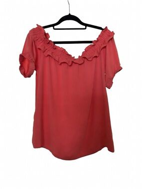 Source Unknown Coral Off-Shoulder Ruffle Blouse